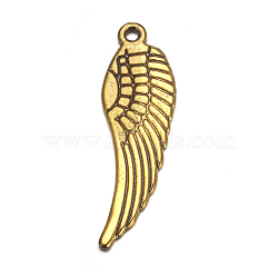 Tibetan Style Alloy Pendants, Lead Free, Cadmium Free and Nickel Free, Wing, Antique Golden, 30x9x1.5mm, Hole: 1mm(TIBEB-A1262-AG-FF)