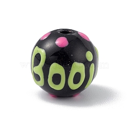 Opaque Painted Glass Beads, Round with Handmade Enamel Smearing BOOi, Black, 13.5x13mm, Hole: 1.4mm(GLAA-B001-01C)