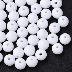 Opaque Acrylic Beads, Round, White, 8x7mm, Hole: 2mm(X-MACR-S370-C8mm-01)