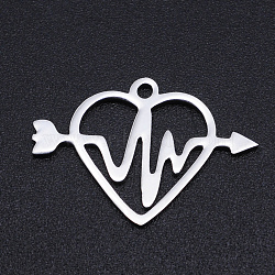 Non-Tarnish 201 Stainless Steel Pendants, Laser Cut Pendants, Heartbeat with Arrow, Stainless Steel Color, 15.5x22.5x1mm, Hole: 1.5mm(STAS-T054-JN771-1)