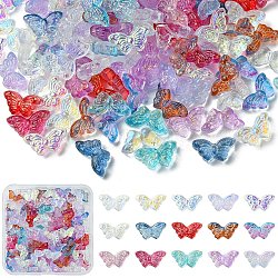 150Pcs 15 Styles Transparent Glass Beads, Mixed Styles, Butterfly, Mixed Color, 8x14.5~15x3.5~4.5mm, Hole: 0.8~1mm, 10pcs/style(GLAA-YW0003-43)