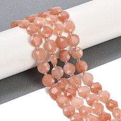 Natural Sunstone Beads Strands, Faceted Pentagonal Cut, Flat Round, with Seed Beads, 10~10.5x5~6mm, Hole: 1mm, about 32~33pcs/strand, 15.75''(40cm)(G-C116-A61-01)