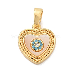 Brass Micro Pave Cubic Zirconia Pendents, Cadmium Free & Nickel Free & Lead Free, with Shell Charms, Real 18K Gold Plated, 13.5x12x2.5mm, Hole: 5mm(KK-M303-01G-05)