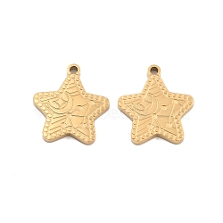 Ion Plating(IP) 304 Stainless Steel Pendants, Star with Moon Charm, Golden, 16.5x15x1.5mm, Hole: 1.5mm(STAS-S140-21G)