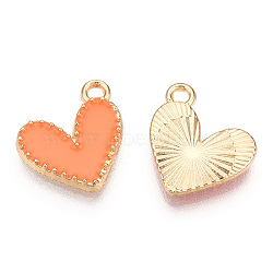 Alloy Enamel Charms, Cadmium Free & Nickel Free & Lead Free, Light Gold, Heart Charm, Coral, 14x13.5x2mm, Hole: 1.5mm(ENAM-T011-204F)