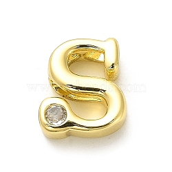 Rack Plating Brass Cubic Zirconia Beads, Long-Lasting Plated, Lead Free & Cadmium Free, Alphabet, Letter S, 12.5x11x5mm, Hole: 2.7mm(KK-L210-008G-S)