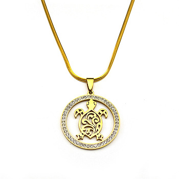 304 Stainless Steel Tortoise Pendant Necklaces, with Polymer Clay Rhinestones, Real 18K Gold Plated, 20.16 inch(51.2cm)