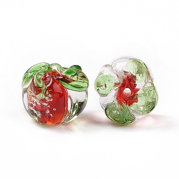 Handmade Lampwork Fruit Beads, Luminous, Glow in the Dark, Persimmon, Red, 15x12x12mm, Hole: 1.5~1.6mm