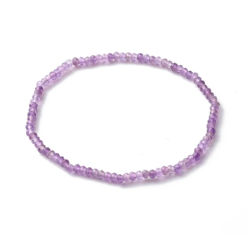 Faceted Rondelle Natural Amethyst Beads Stretch Bracelets, Reiki February Birthstone Jewelry for Her, Inner Diameter: 2-3/8 inch(6.1cm)