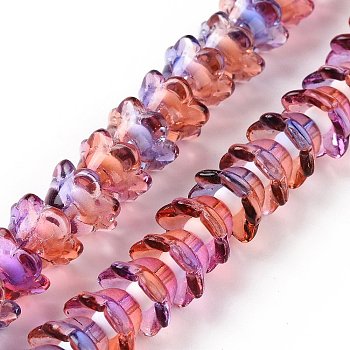 Transparent Glass Beads Strands, Two Tone, Flower, Orchid, 11~12x7.5~8mm, Hole: 1.4mm, about 50pcs/strand, 11.42''(29cm)