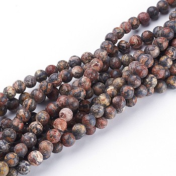 Natural Red Leopard Skin Jasper Beads Strands, Round, 6mm, Hole: 0.8mm, about 64pcs/strand, 16 inch