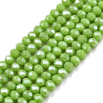 Electroplate Glass Beads Strands, Pearl Luster Plated, Faceted, Rondelle, Yellow Green, 2.9~3.3x2mm, Hole: 0.8mm, about 148~150pcs/strand, 39.5~40cm