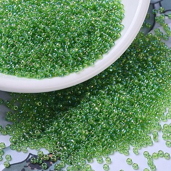MIYUKI Round Rocailles Beads, Japanese Seed Beads, 11/0, (RR259) Transparent Apple Green AB, 2x1.3mm, Hole: 0.8mm, about 1111pcs/10g