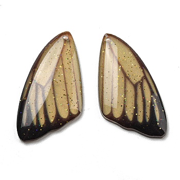 Transparent Epoxy Resin Pendants, with Glitter Powder, Wing Charms, Pale Goldenrod, 26x13x2.5mm, Hole: 1mm