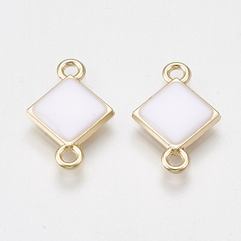 Alloy Links connectors, with Enamel, Rhombus, Light Gold, White, 17x11.5x2mm, Hole: 1.5mm