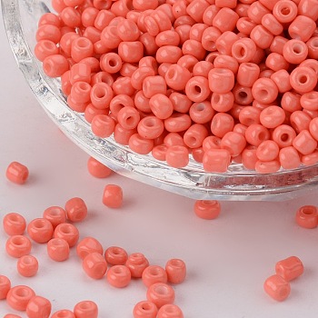 Baking Paint Glass Seed Beads, Light Coral, 6/0, 4~5x3~4mm, Hole: 1~2mm, about 4500pcs/bag