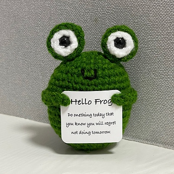 Cute Funny Positive Frog Doll, Wool Knitting Doll with Positive Card, for Home Office Desk Decoration Gift, Dark Green, 50x60x80mm