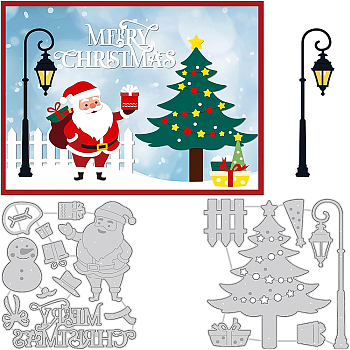 Carbon Steel Cutting Dies Stencils, for DIY Scrapbooking, Photo Album, Decorative Embossing Paper Card, Matte Platinum Color, Santa Claus & Christmas Tree, Christmas Themed Pattern, 11.6~11.8x10.2~11x0.09cm, 2pcs/set