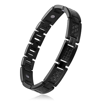 SHEGRACE Stainless Steel Panther Chain Watch Band Bracelets, with Carbon Fiber, Gunmetal, Black, 9 inch(23cm)