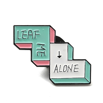Word Leaf Me Alone Enamel Pins, Black Alloy Badge for Women, Turquoise, 19.5x25.5x1.4mm