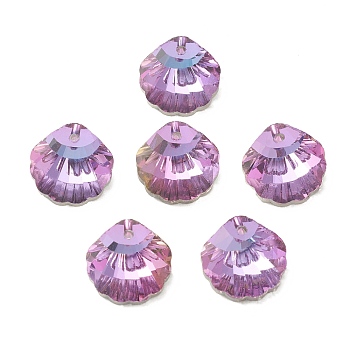 Electroplate Glass Pendants, Back Plated, Faceted, Shell Charms, Plum, 16x16x7mm, Hole: 1.5mm