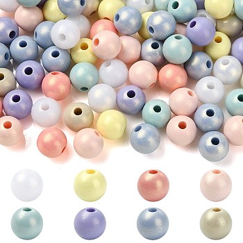 100Pcs Spray Painted Resin Beads, Rubberized Style, Round, Mixed Color, 11.3x11.7mm, Hole: 1.5mm