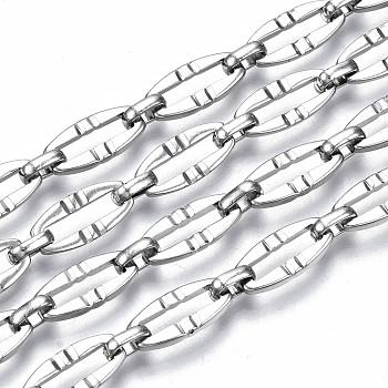 304 Stainless Steel Chains, Oval Link Chains, with Spool, Unwelded, Nickel Free, Stainless Steel Color, 13.5x6.5x1.5mm, 6.5x4.5x2mm, about 32.81 Feet(10m)/roll