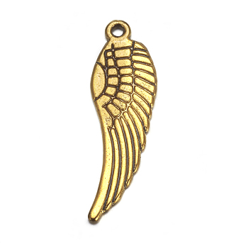 Tibetan Style Alloy Pendants, Lead Free, Cadmium Free and Nickel Free, Wing, Antique Golden, 30x9x1.5mm, Hole: 1mm