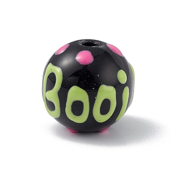 Opaque Painted Glass Beads, Round with Handmade Enamel Smearing BOOi, Black, 13.5x13mm, Hole: 1.4mm