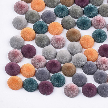 Flocky Acrylic Beads, Half Drilled, Half Round/Dome, Mixed Color, 16x8mm, Half Hole: 1mm