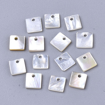 Natural White Shell Mother of Pearl Shell Charms, Square, Seashell Color, 6x6x1mm, Hole: 1.2mm