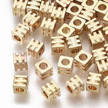 Brass Beads, Cube, Nickel Free, Real 18K Gold Plated, 3x3x3mm, Hole: 1.6mm