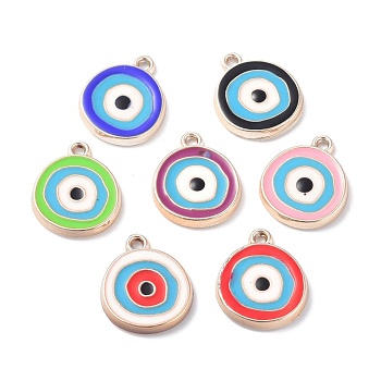 CCB Plastic Enamel Pendants, Flat Round with Evil Eye, Mixed Color, 17.5~18x15x2.5mm, Hole: 1.5mm