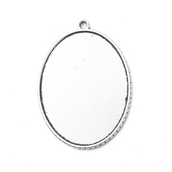 Alloy Pendant Cabochon Settings, Cadmium Free & Lead Free, Oval, Antique Silver, Tray: 43x32mm, 55.5x40.5x2mm, Hole: 3mm