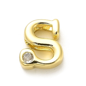 Rack Plating Brass Cubic Zirconia Beads, Long-Lasting Plated, Lead Free & Cadmium Free, Alphabet, Letter S, 12.5x11x5mm, Hole: 2.7mm