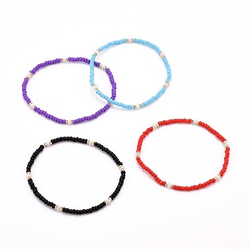 Glass Seed Beads Stretch Bracelets, with Brass Beads, Mixed Color, Inner Diameter: 2-1/4 inch(5.8cm)