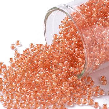 TOHO Round Seed Beads, Japanese Seed Beads, (964) Inside Color Crystal/Dark Coral Lined, 11/0, 2.2mm, Hole: 0.8mm, about 5555pcs/50g