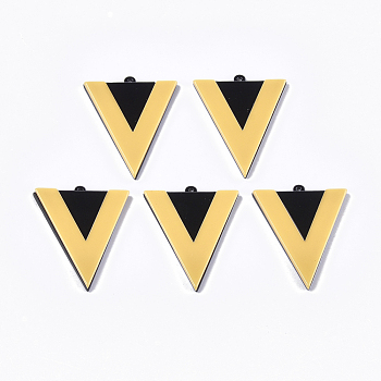 Cellulose Acetate(Resin) Pendants, Triangle, Gold, 42x34x4mm, Hole: 1.5mm