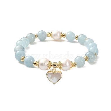 Natural Mixed Gemstone & Pearl Beaded Stretch Bracelet(BJEW-JB09360)-3