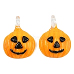 Handmade Lampwork Pendants, Pumpkin Charms, Orange, 36.5x27x10.5mm, Hole: 5.5mm(LAMP-C026-02)