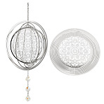 201 Stainless Steel Connector Charms/Links, Flat Round with Hollow Flower, Etched Metal Embellishments, Multi-color, 150x0.3mm, Hole: 1mm(STAS-TA0006-02)