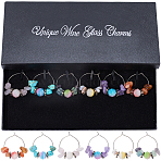 Natural & Synthetic Gemstone & Shell Wine Glass Charms, with Brass Wine Glass Charms Ring, Mixed Color, 3.3cm, 6pcs/set(AJEW-SC00011)