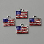 Independence Day Alloy Pendants, with Rhinestone, Platinum, Rectangle Flag Charm, Colorful, 14.50x16.50x2mm,Hole:2.60mm(ENAM-WH0061-40B)