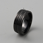 201 Stainless Steel Grooved Finger Ring for Men, Electrophoresis Black, Inner Diameter: 18mm(RJEW-WH0011-14A)