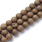 Electroplated Natural Druzy Geode Agate Bead Strands, Matte Style, Round, Antique Bronze Plated, 8~9mm, Hole: 1mm, about 46pcs/strand, 14.7 inch(G-R345-8mm-55)