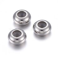 201 Stainless Steel Beads, with Rubber Inside, Slider Beads, Stopper Beads, Rondelle, Stainless Steel Color, 7x3.5mm, Hole: 3mm, Rubber Hole: 1.2mm(STAS-O110-12P-C)