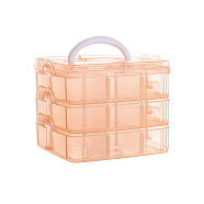 3-Tier Transparent Plastic Storage Container Box, Stackable Organizer Box with Dividers & Handle, Square, Light Salmon, 15x15x12cm(CON-PW0001-036B)