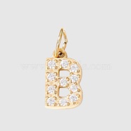 Stainless Steel Cubic Zirconia Pendants with Jump Rings, Real 14K Gold Plated, Long-Lasting Plated, Letter B, 8mm(FIND-PW0024-08B)
