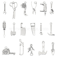 17Pcs 17 Style Tibetan Style Alloy Pendants Sets, Mixed Household Tools Charms, Antique Silver, 16.5~33x6~22.5x1.5~4mm, Hole: 1~2.5mm, 1pc/style(DIY-FS0004-42)