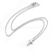 304 Stainless Steel Pendant Necklaces, with Cable Chains, Cross, Stainless Steel Color, 17.7 inch(45cm), Pendant: 15x8x3mm(NJEW-E141-42P)